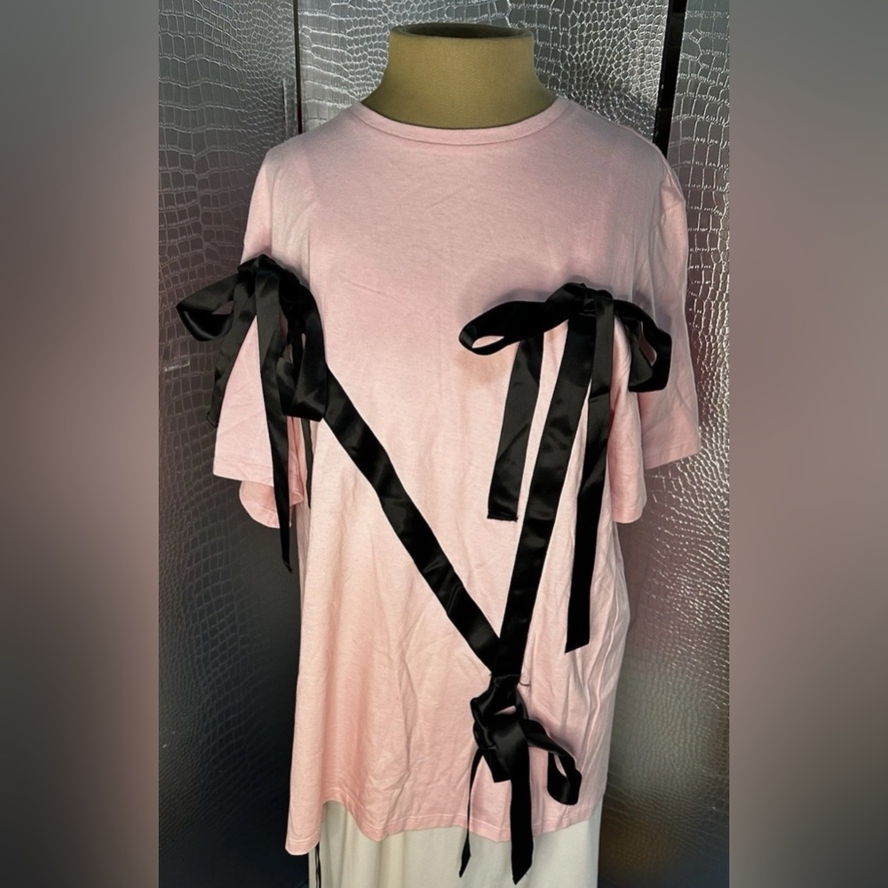 Nicopanda T Shirt Pink With Black Ribbon Accents Size Medium NWT